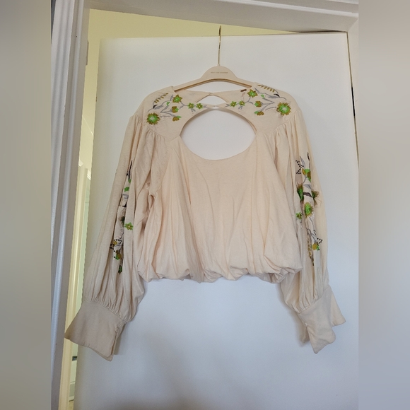 RARE Free People Lita Heavily Embroidered Cream Boxy Boho Festival Top Small - Picture 2 of 10